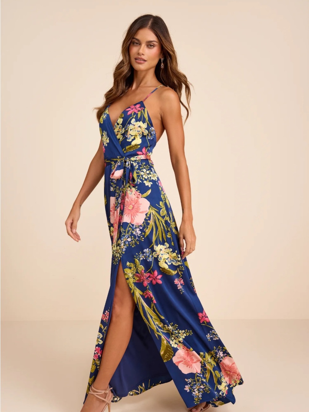 Still the One Blue Floral Print Satin Maxi Dress